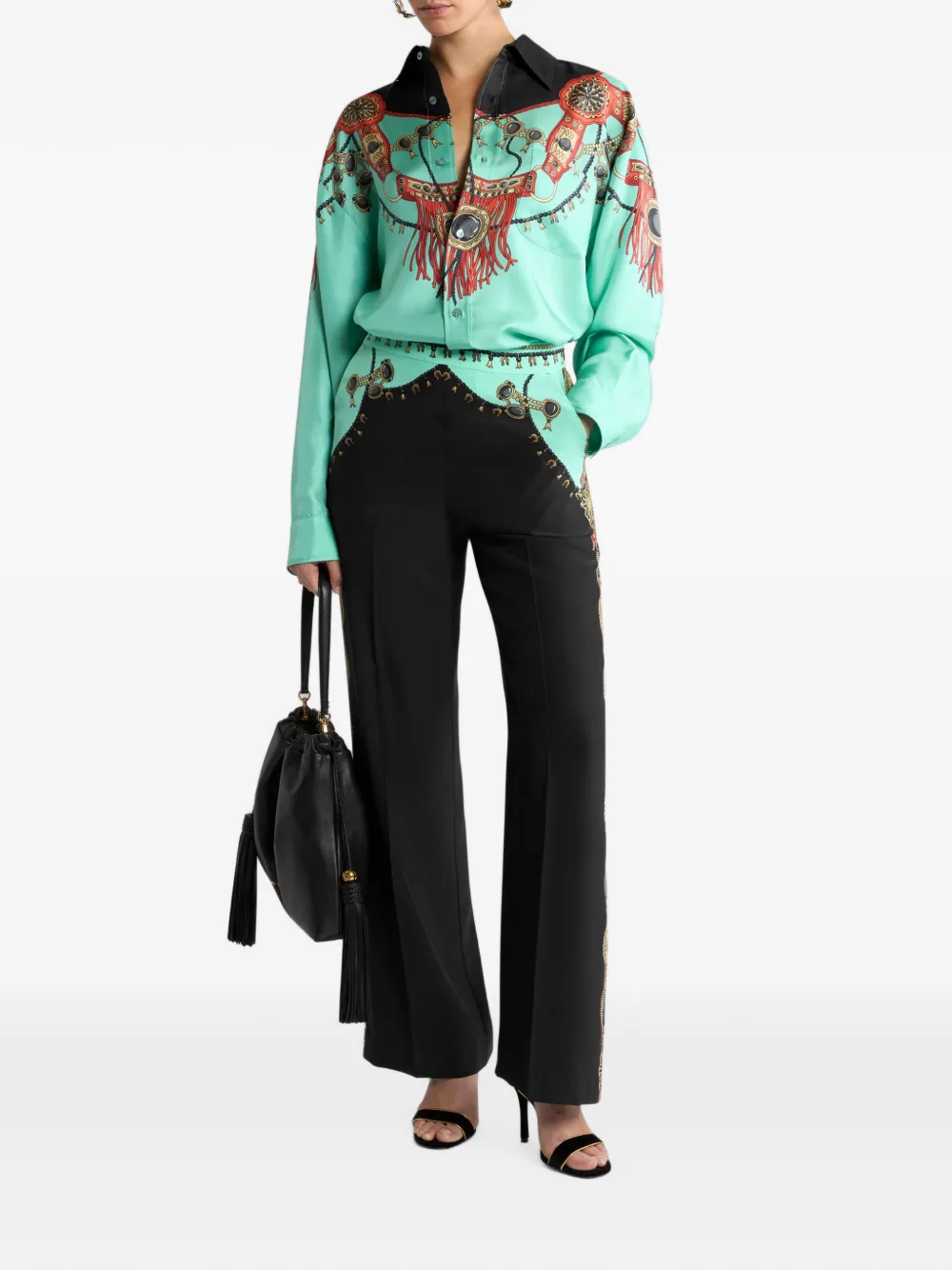 ETRO Zijden blouse met sieraden-print Groen