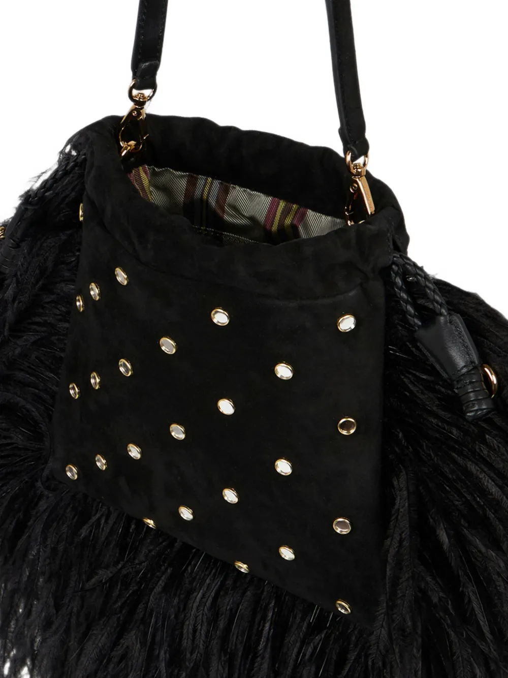 ETRO Kleine suède Kalispera tas met veren en studs Zwart