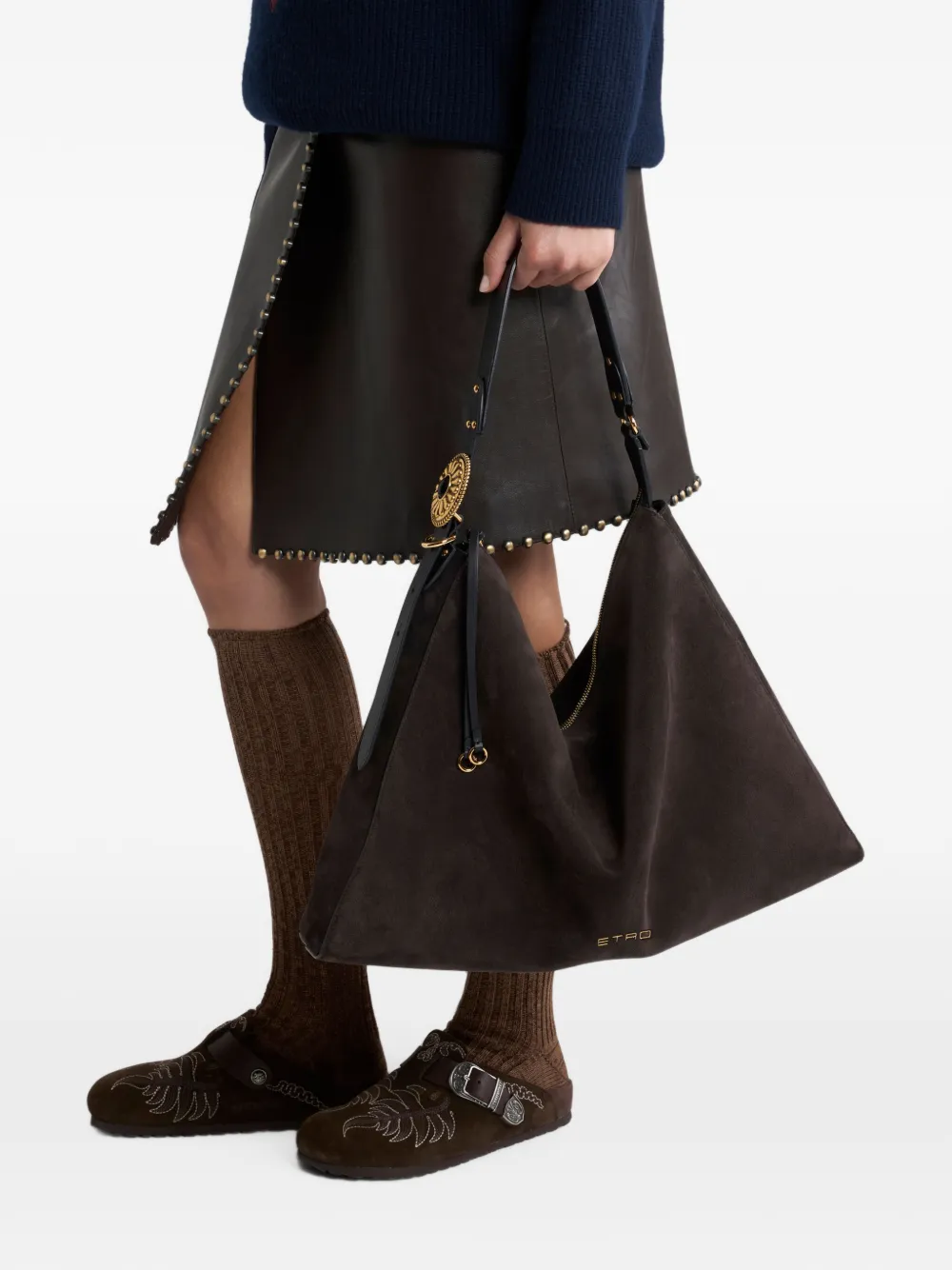 ETRO large suede Rosette bag Bruin