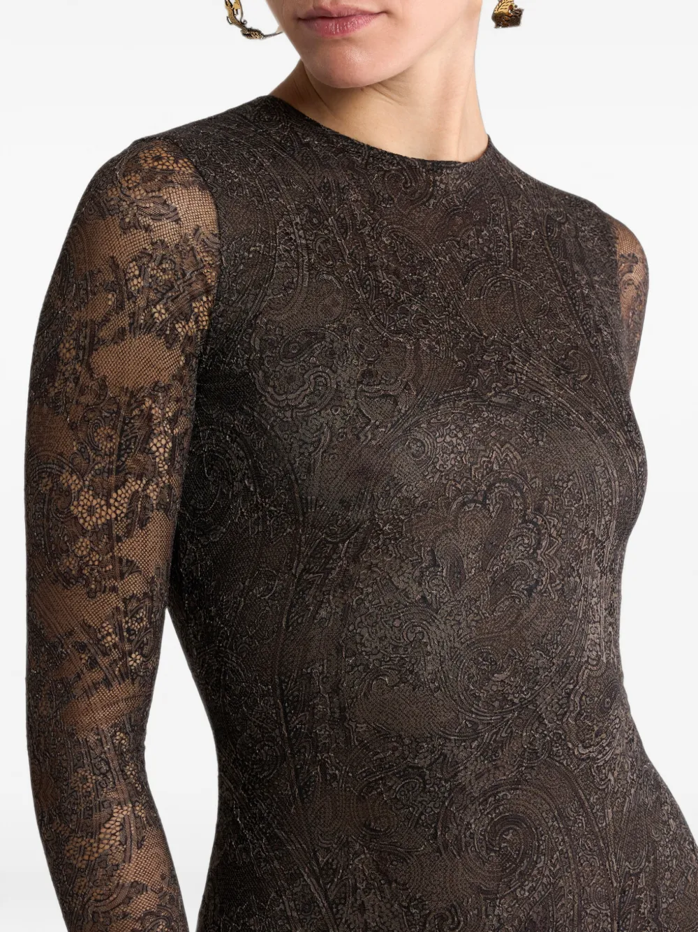 ETRO Jersey jurk met bloemenkant Bruin