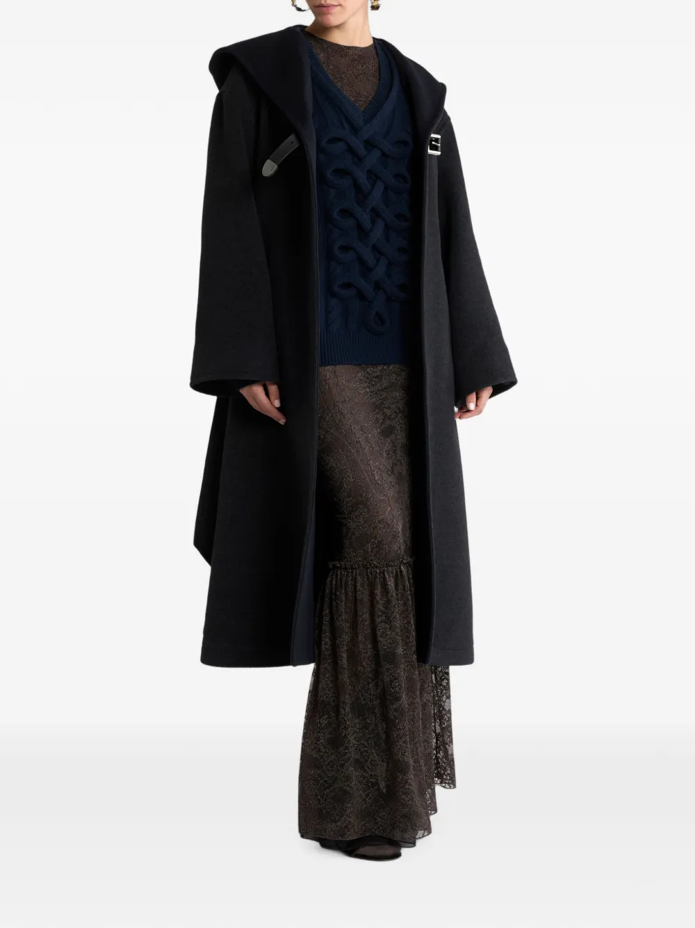 ETRO Jas van wolblend met capuchon en riem Zwart