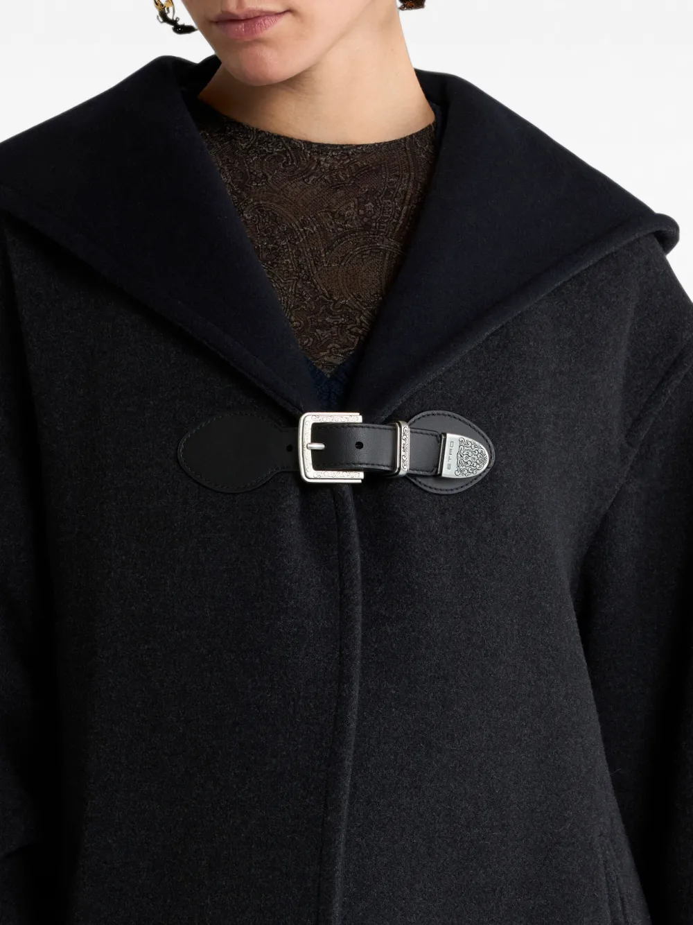 ETRO Jas van wolblend met capuchon en riem Zwart