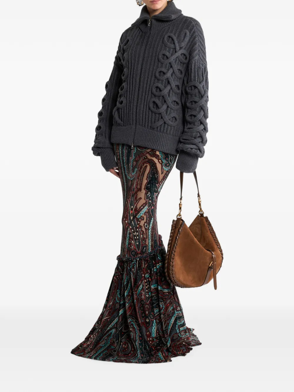 ETRO Geribbeld vest van wolblend met rits en geweven details Grijs