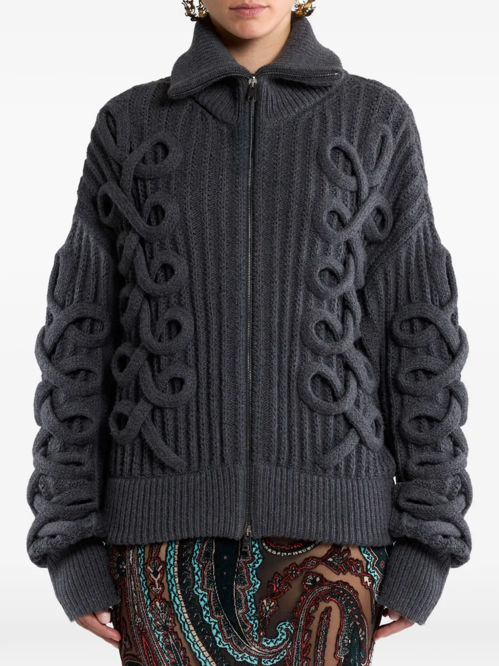 ETRO Geribbeld vest van wolblend met rits en geweven details Grijs