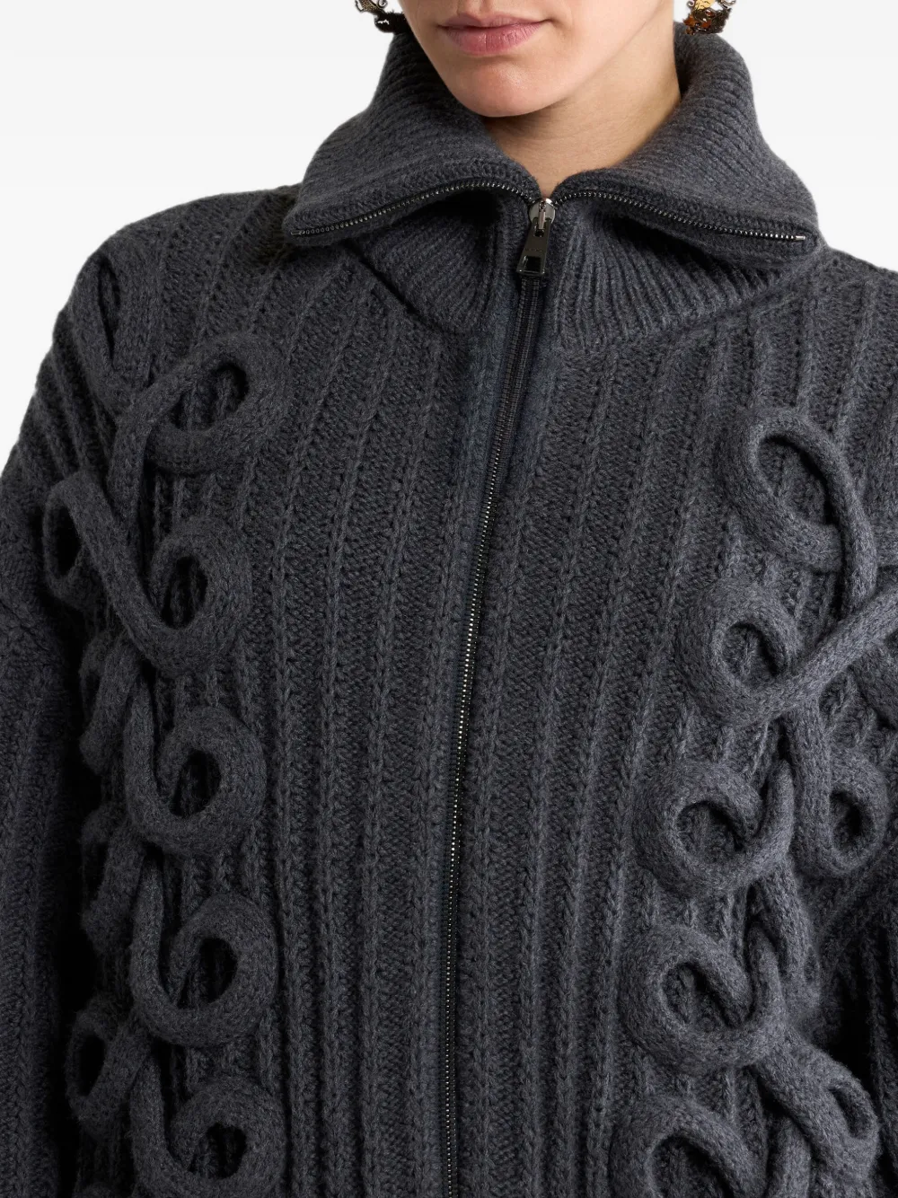 ETRO Geribbeld vest van wolblend met rits en geweven details Grijs