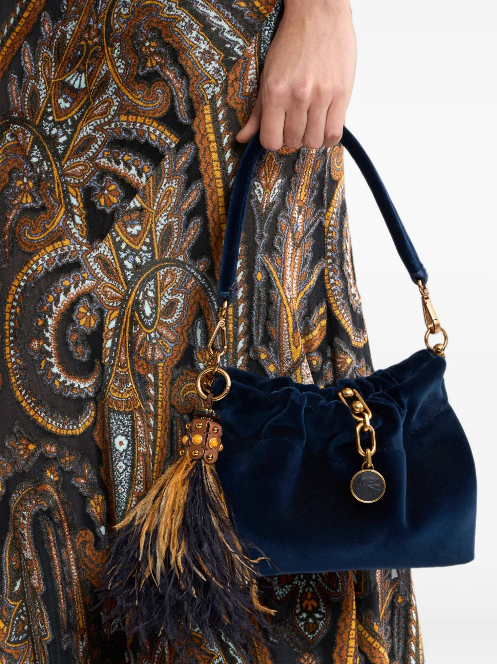 ETRO Tassenbedel verfraaid met veren en studs Blauw