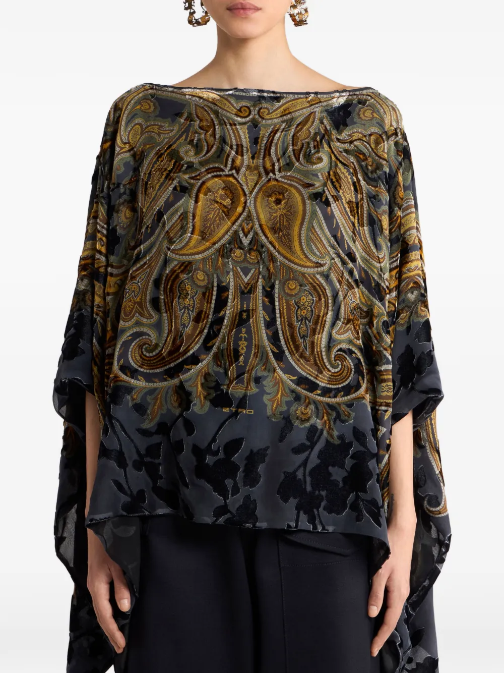 ETRO Fluwelen poncho top met paisley-print Grijs