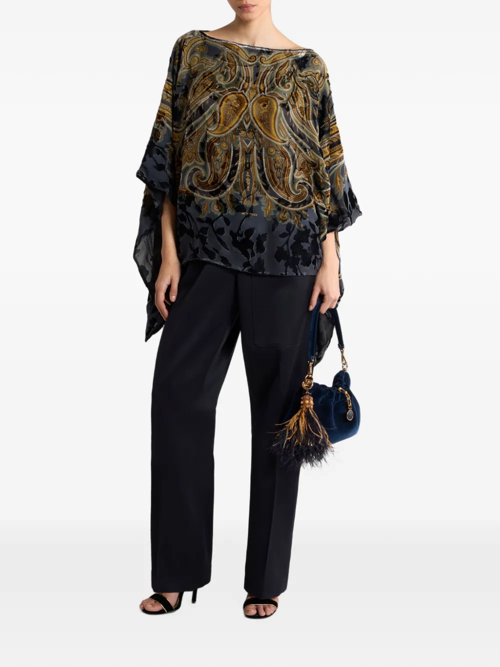 ETRO Fluwelen poncho top met paisley-print Grijs