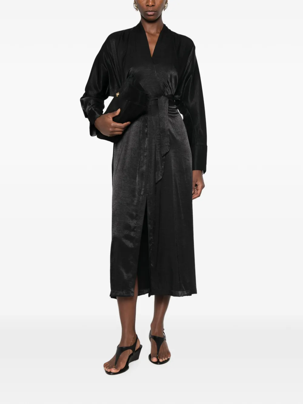 DIXIE Midi-jurk in wikkelstijl met ceintuur Zwart