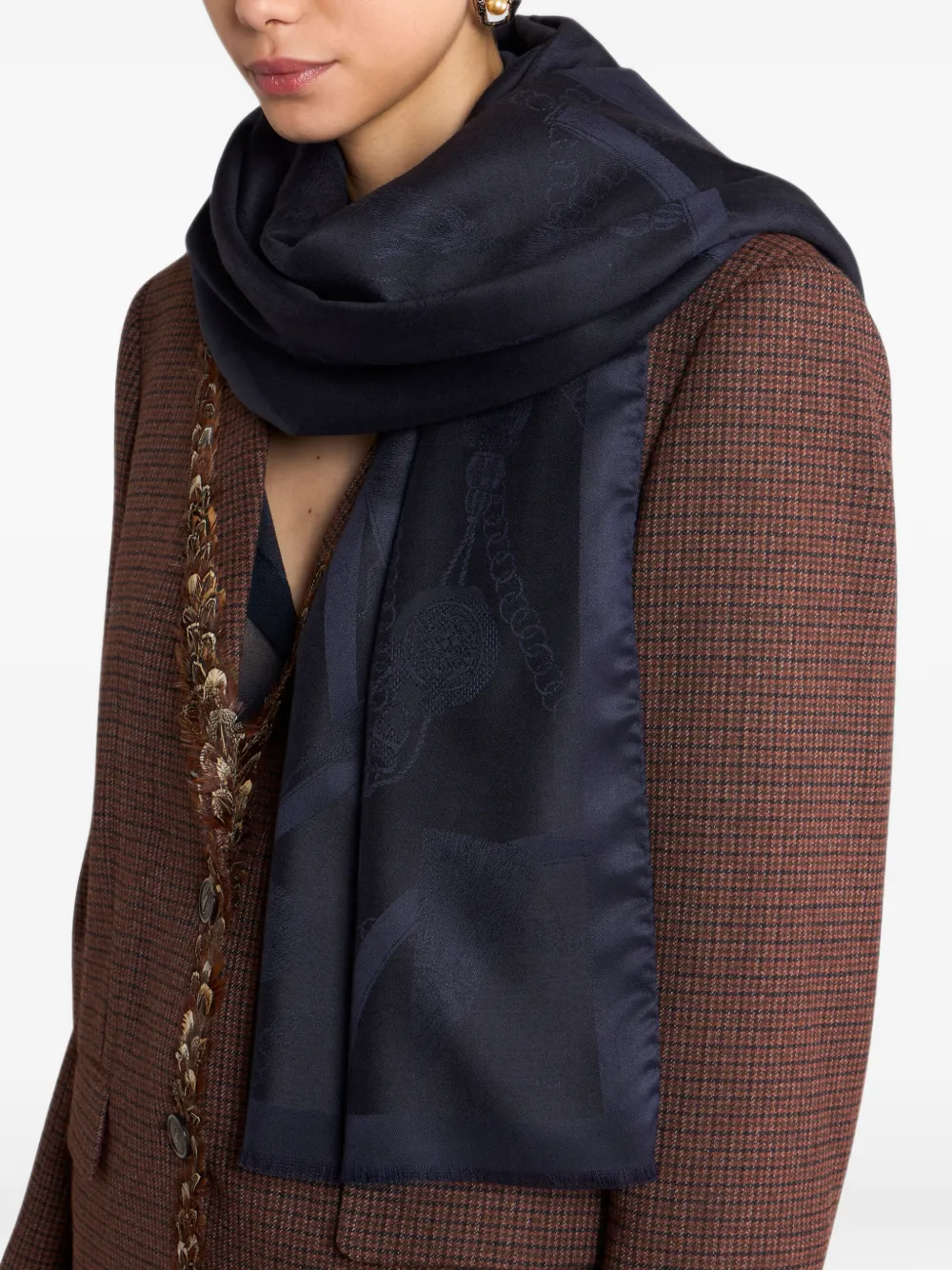 ETRO Zijden-en-wollen sjaal met jacquard patroon Blauw