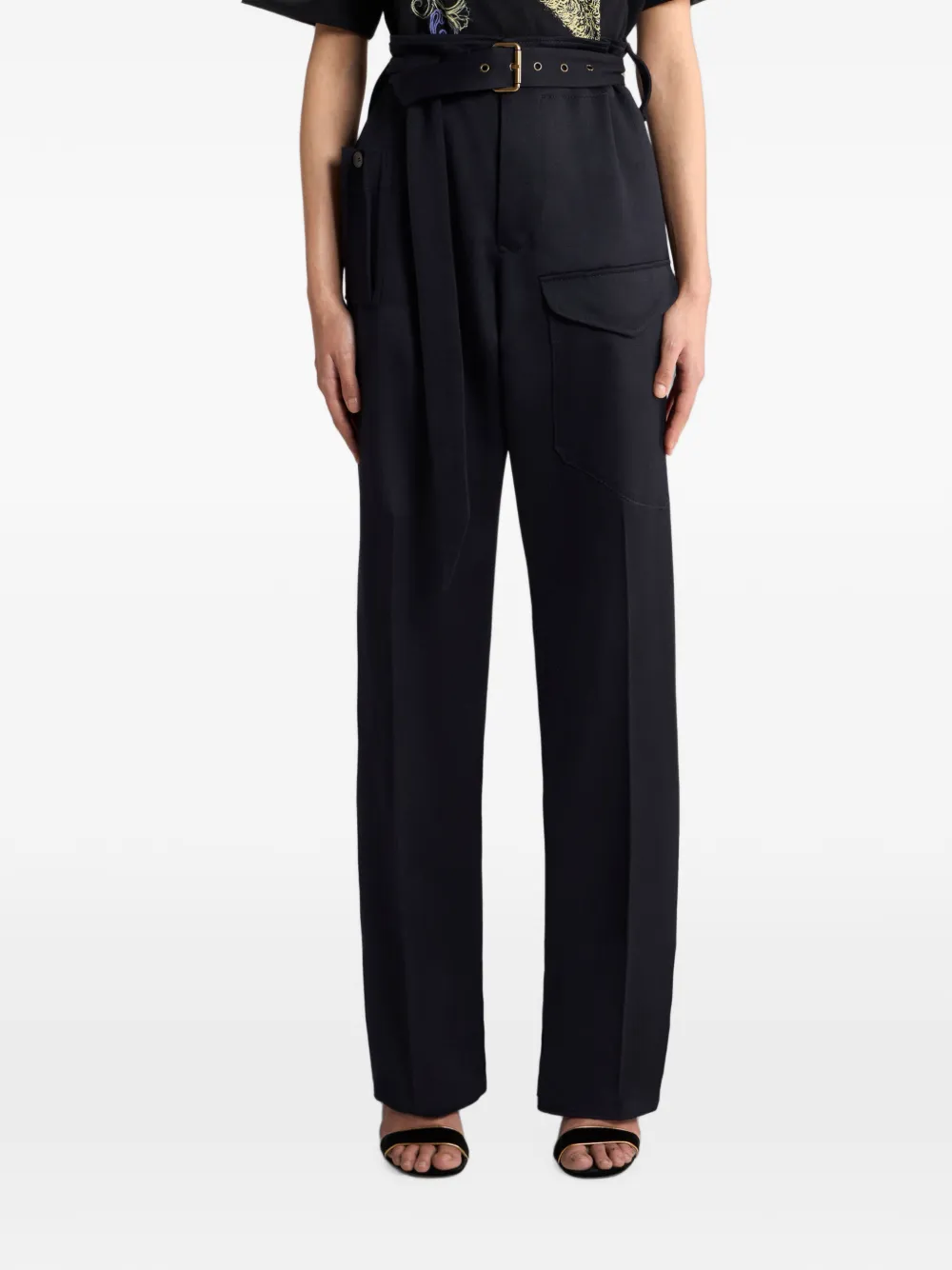 ETRO Straight wollen broek met zakken en riem Zwart
