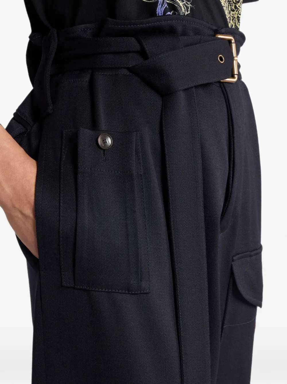ETRO Straight wollen broek met zakken en riem Zwart