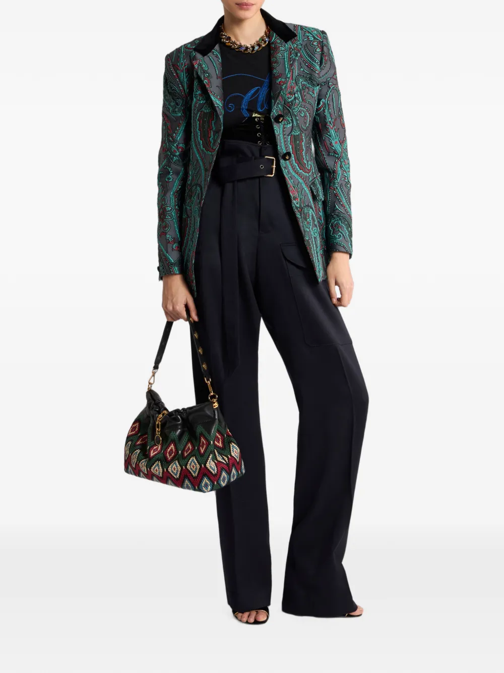ETRO Straight wollen broek met zakken en riem Zwart