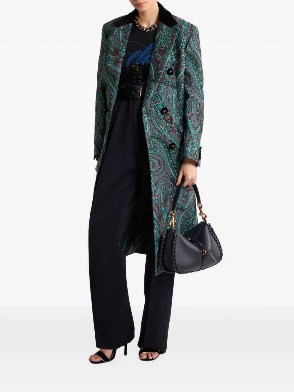 ETRO Jas met dubbele rij knopen en paisley-print Grijs