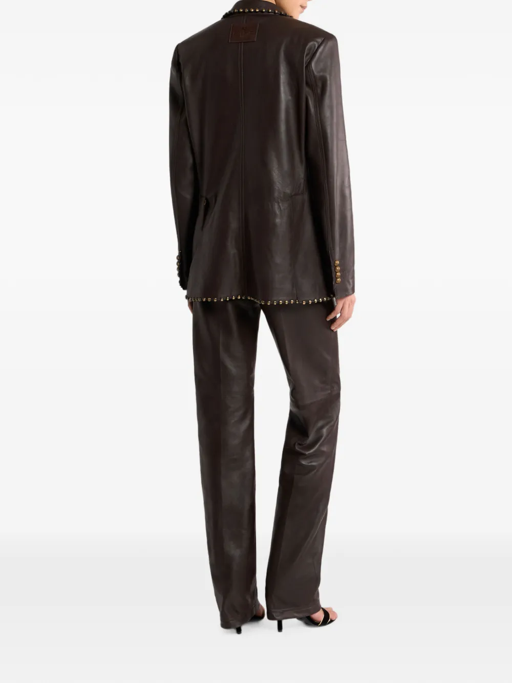 ETRO Leren jack met enkele rij knopen en studs Bruin