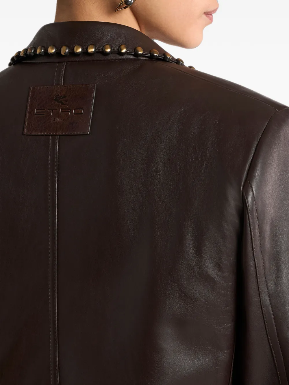 ETRO Leren jack met enkele rij knopen en studs Bruin