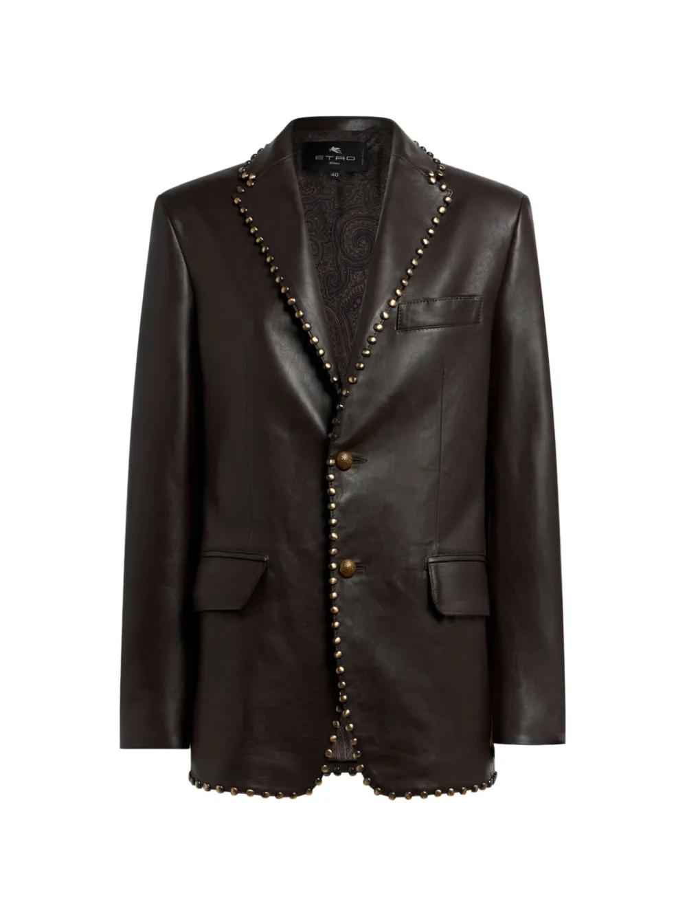ETRO single-breasted leather jacket with studs - Marrone