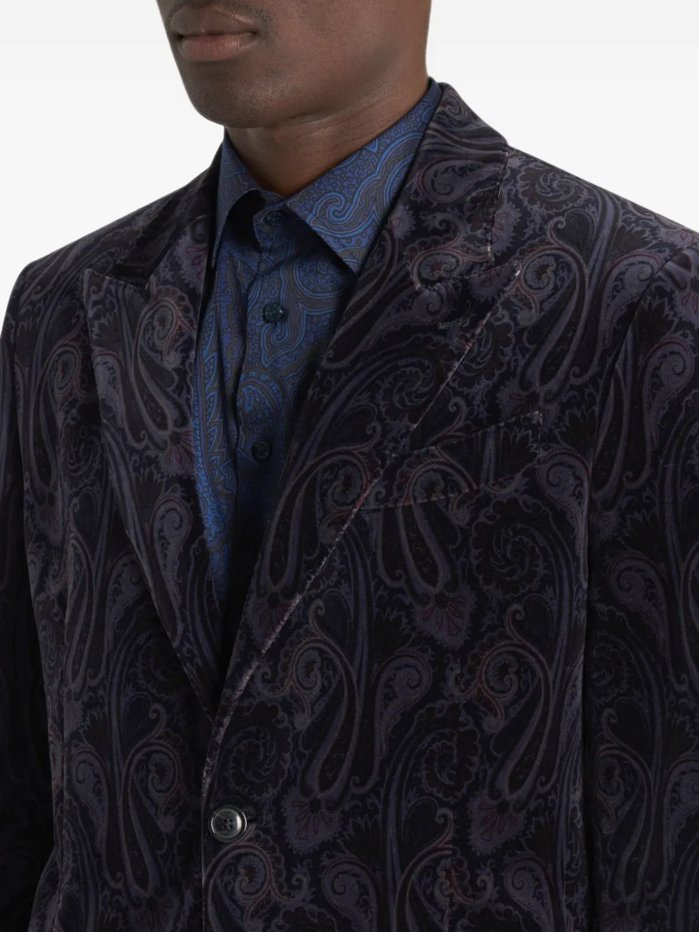 ETRO Fluwelen blazer met enkele rij knopen en paisley-print Blauw