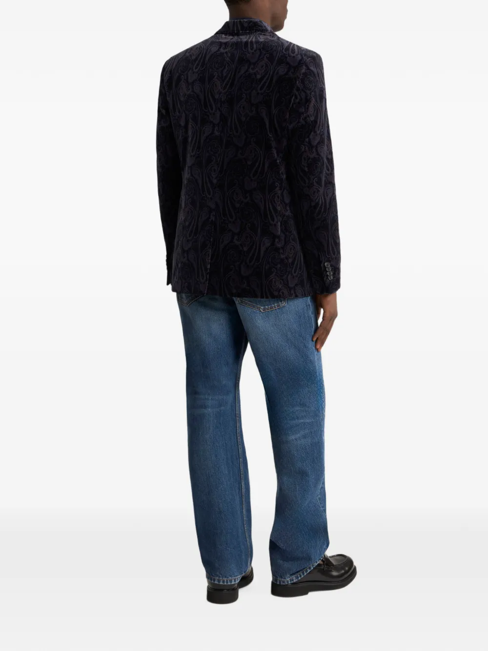 ETRO Fluwelen blazer met enkele rij knopen en paisley-print Blauw