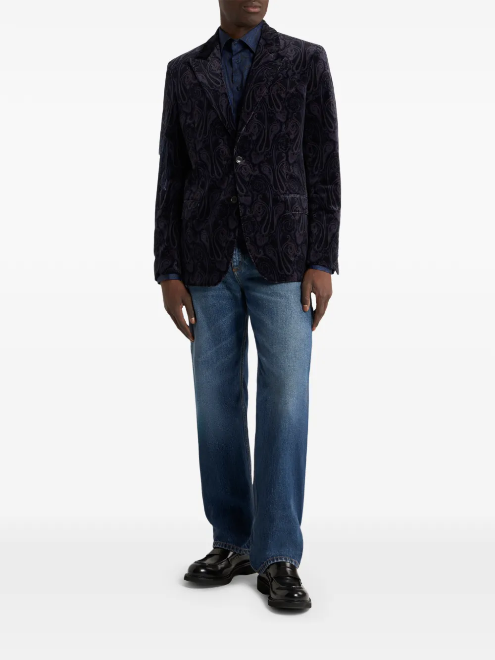 ETRO Fluwelen blazer met enkele rij knopen en paisley-print Blauw