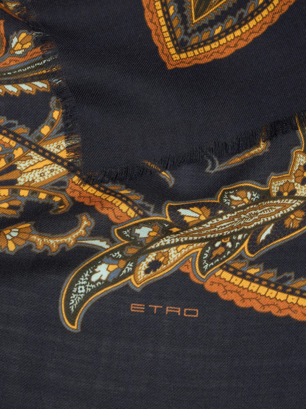 ETRO Wollen en zijden sjaal met paisley-patroon Zwart