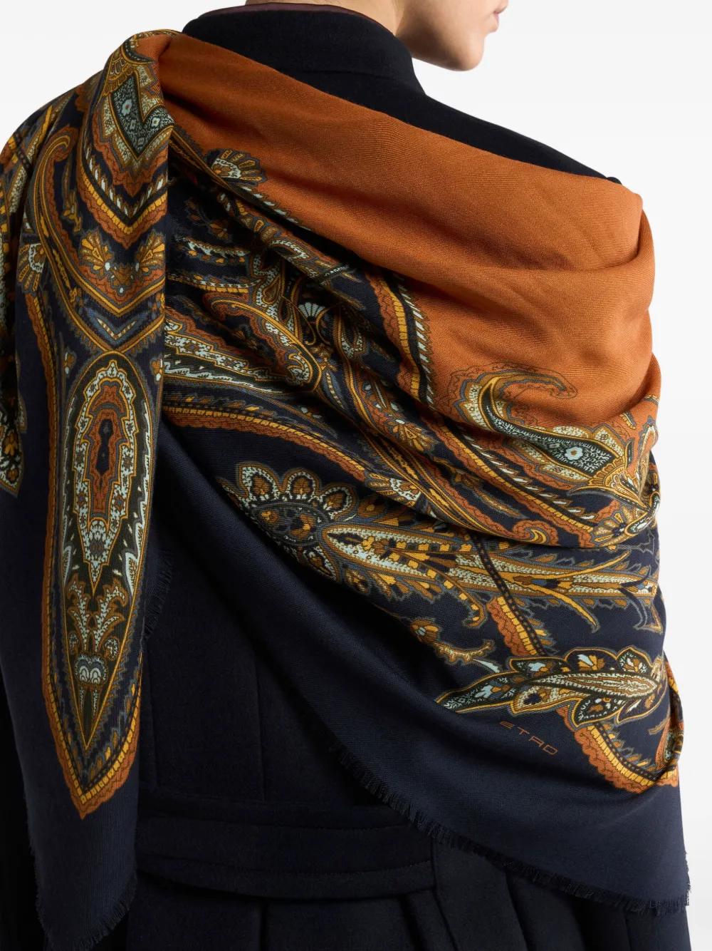 ETRO Wollen en zijden sjaal met paisley-patroon Zwart