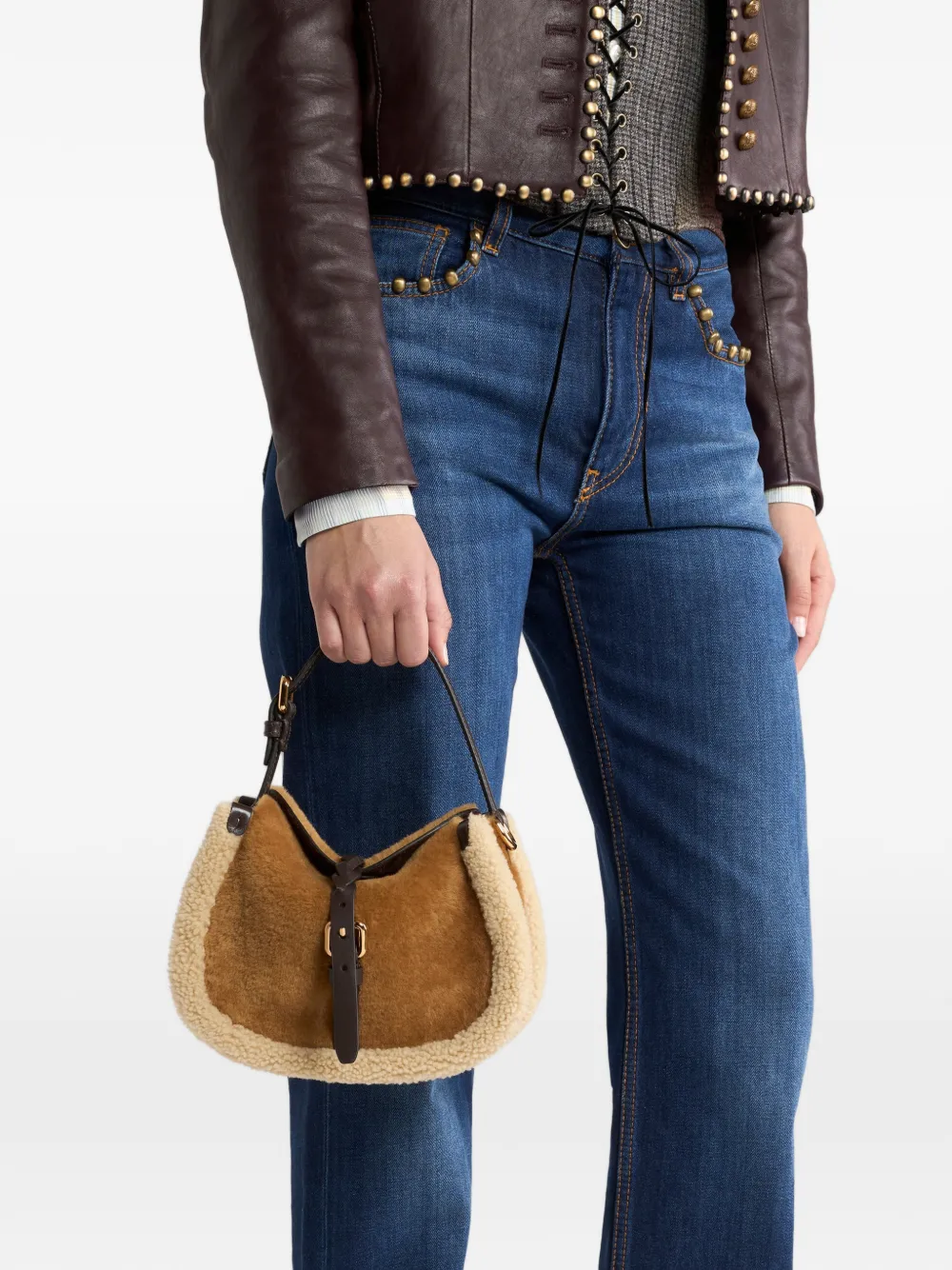 ETRO Kleine Pony lammy schoudertas Bruin