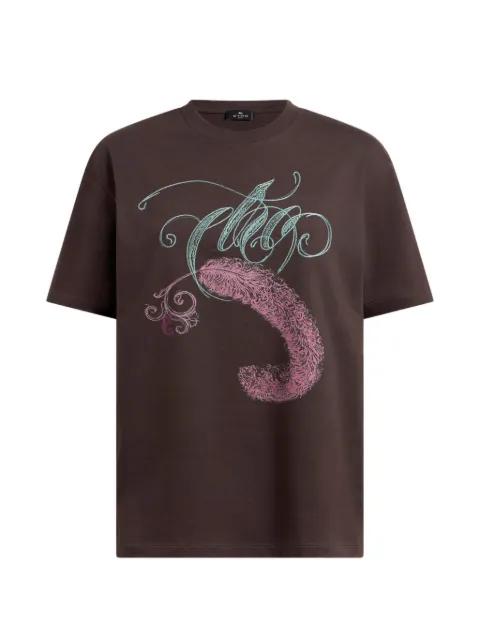 ETRO playera de algodón con logo bordado y estampado de plumas
