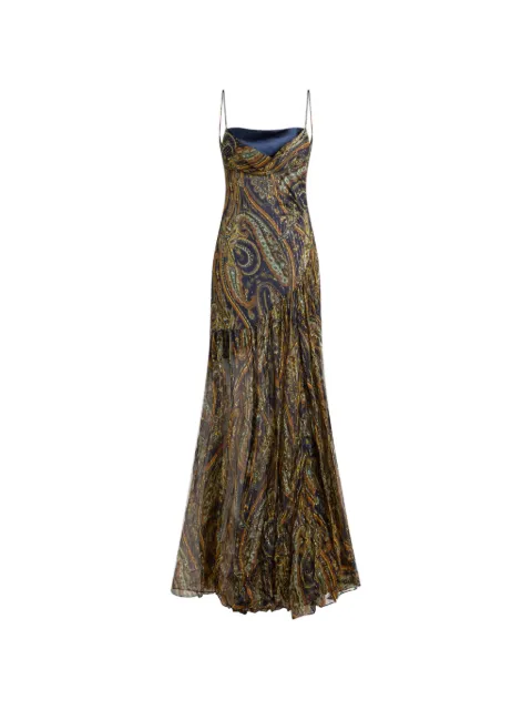 ETRO long silk dress with draping and Paisley motif