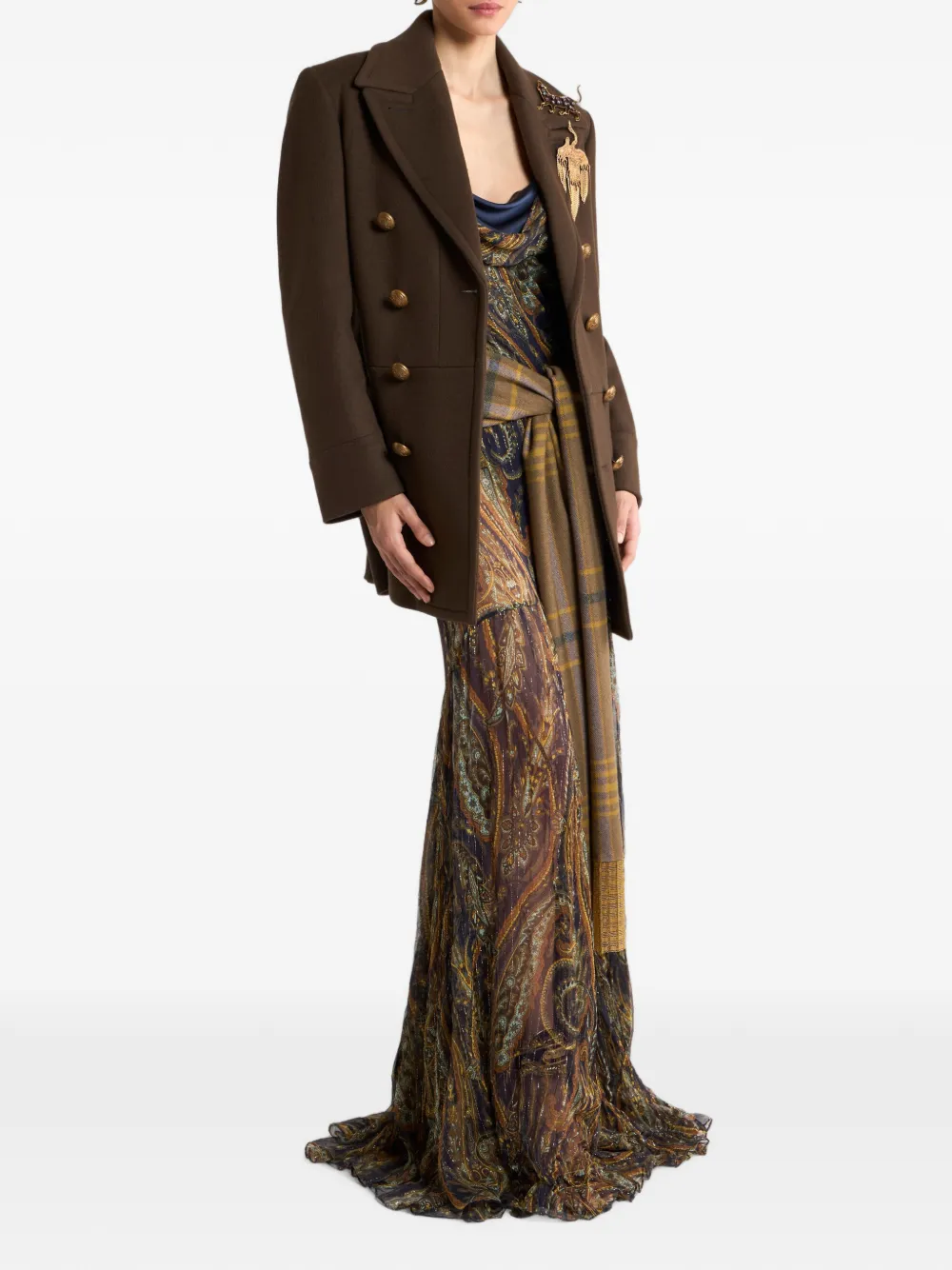 ETRO Zijden gedrapeerde maxi-jurk met paisley-patroon Bruin