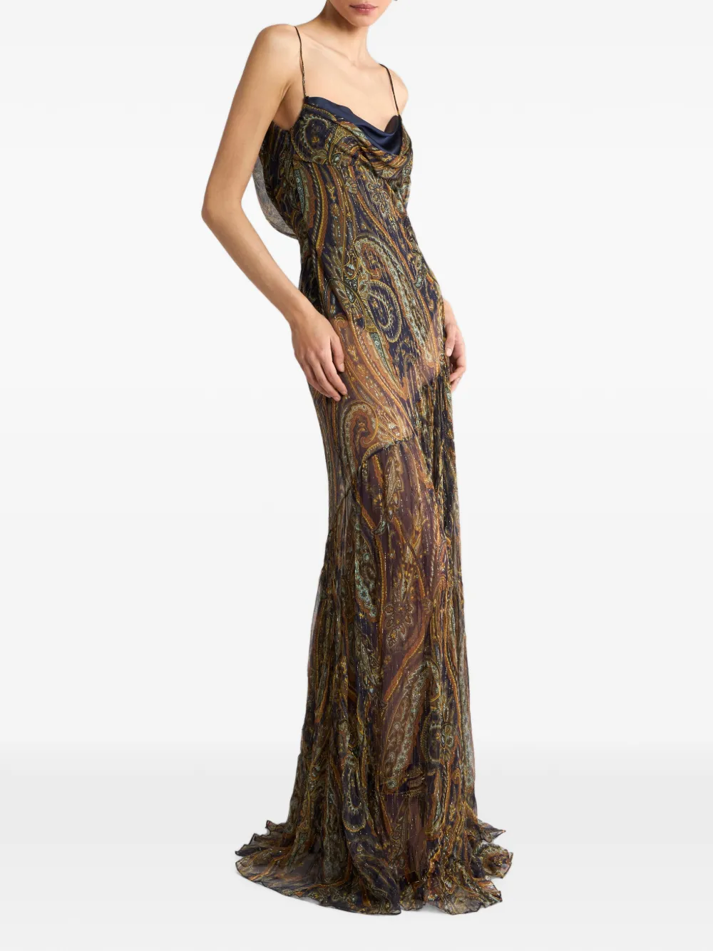 ETRO Zijden gedrapeerde maxi-jurk met paisley-patroon Bruin