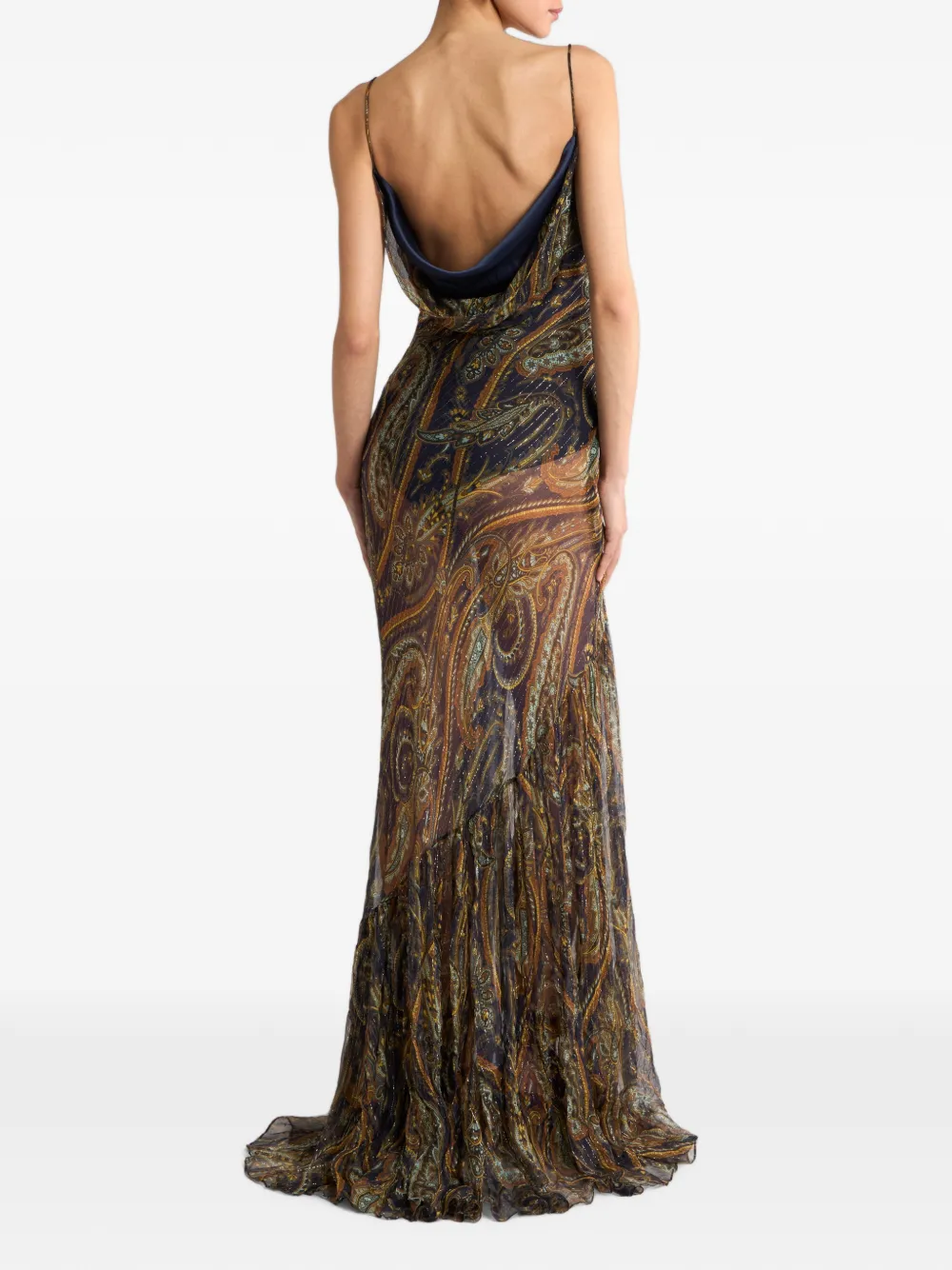 ETRO Zijden gedrapeerde maxi-jurk met paisley-patroon Bruin