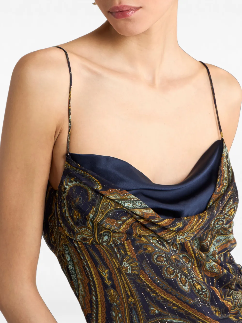 ETRO Zijden gedrapeerde maxi-jurk met paisley-patroon Bruin