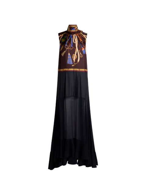 ETRO robe longue en soie avec jupe transparente et imprimé