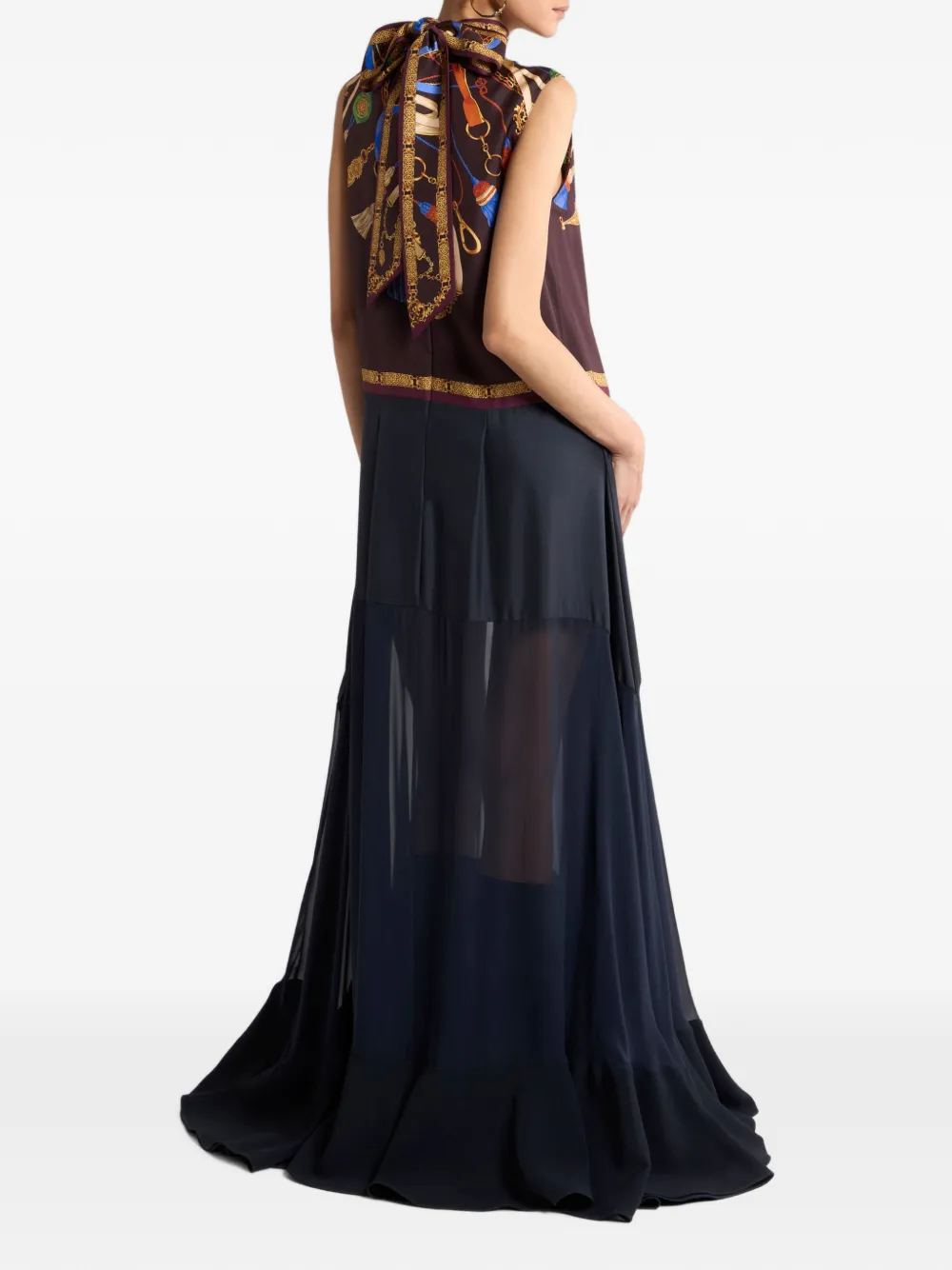 ETRO Zijden jurk met doorzichtige rok en geplaatste print Blauw