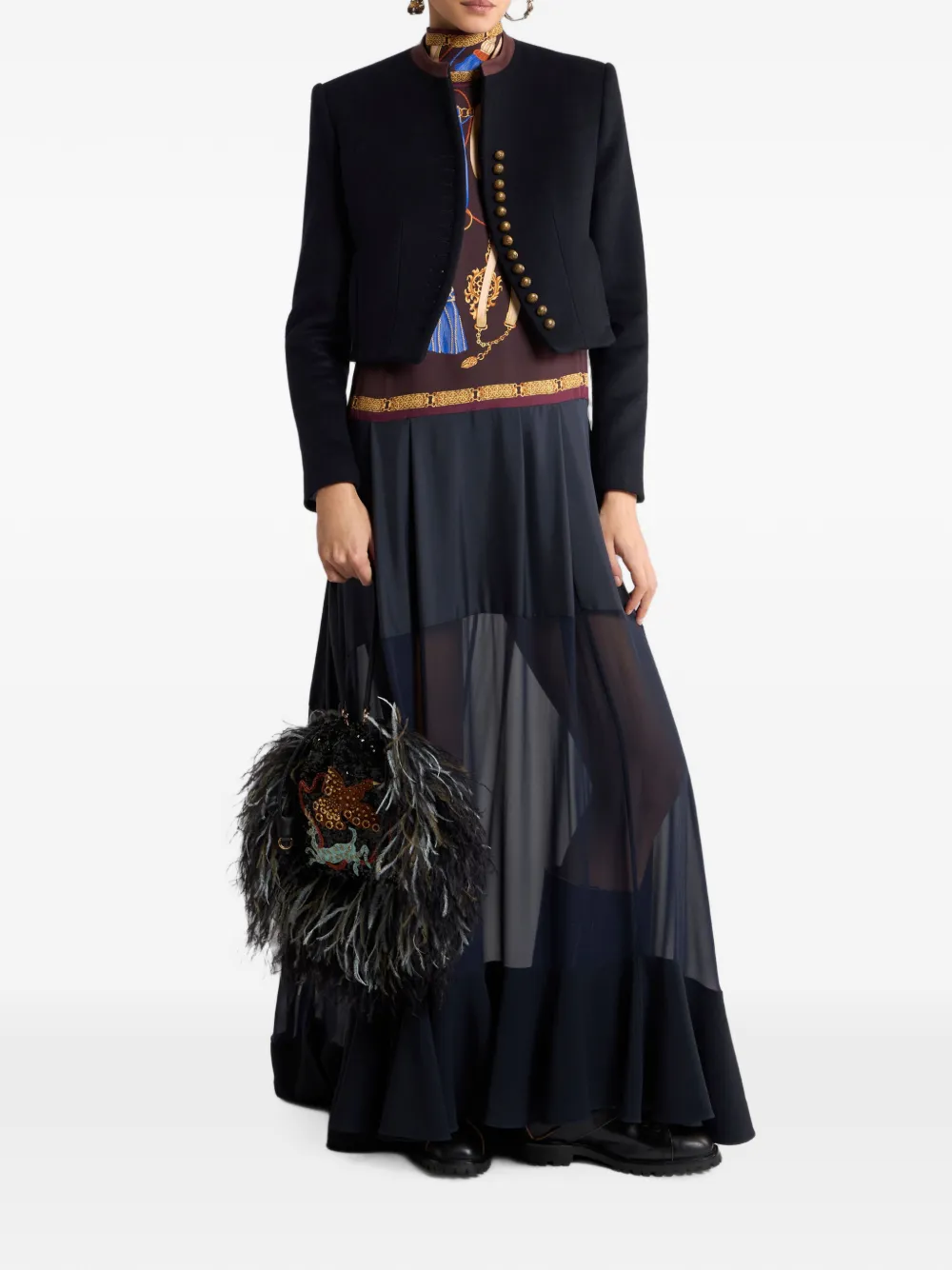 ETRO Zijden jurk met doorzichtige rok en geplaatste print Blauw