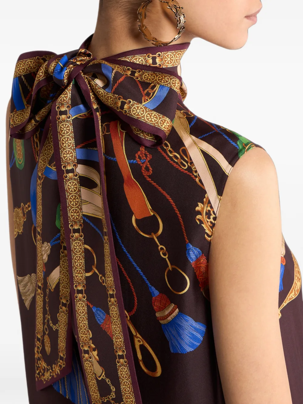 ETRO Zijden jurk met doorzichtige rok en geplaatste print Blauw