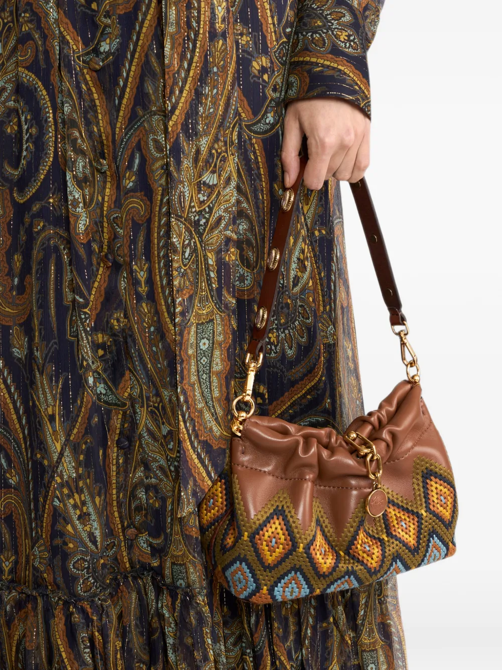 ETRO Leren handvat met ovalen studs Bruin