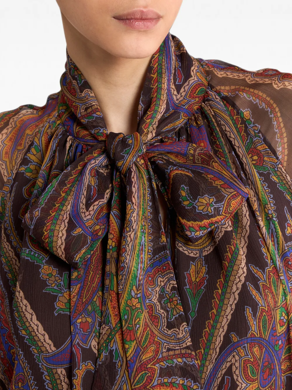 ETRO Zijden mini-jurk met ruches en paisley-patroon Bruin