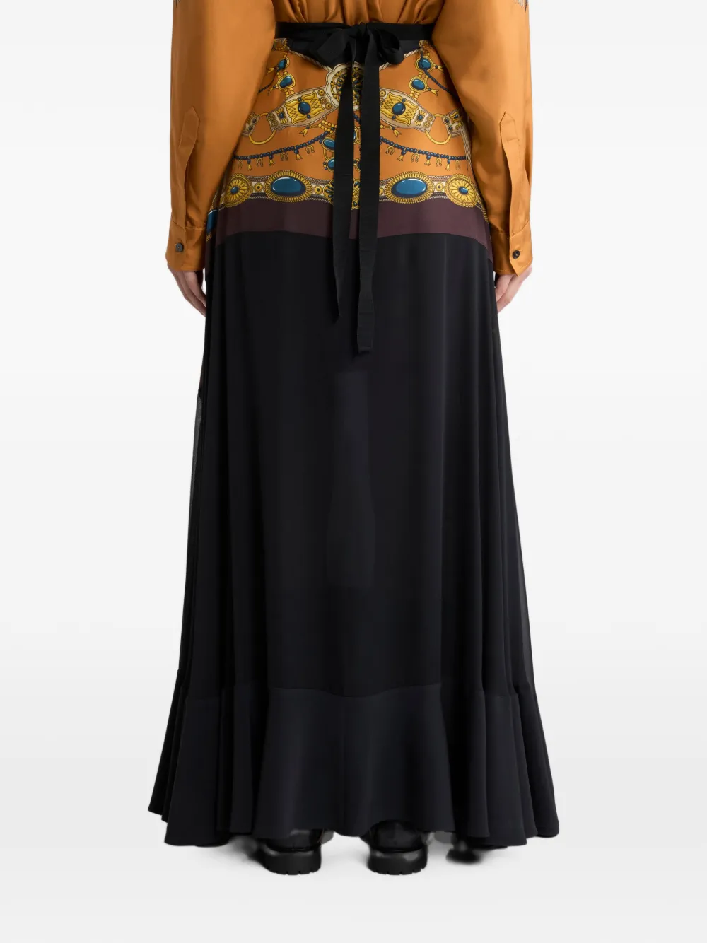 ETRO Zijden maxi-rok met strik en sieraden-print Zwart