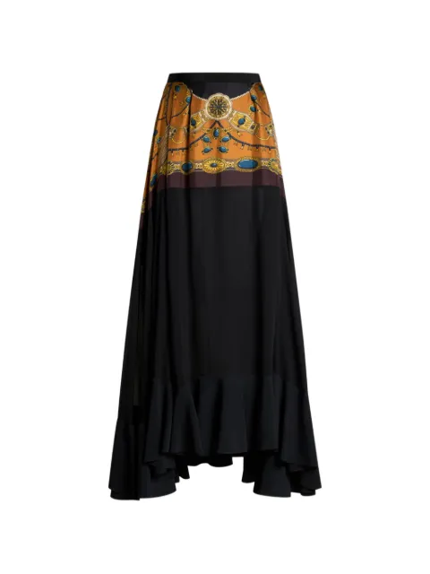 ETRO silk maxi skirt with bow and placed jewellery print
