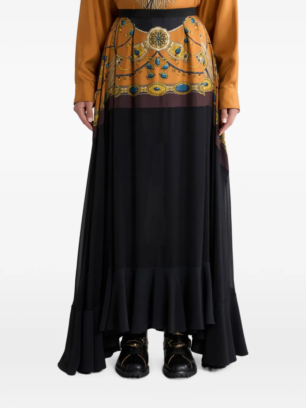 ETRO Zijden maxi-rok met strik en sieraden-print Zwart