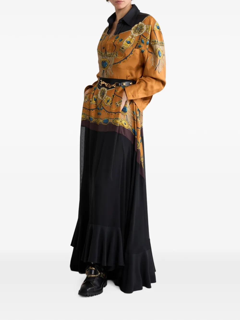 ETRO Zijden maxi-rok met strik en sieraden-print Zwart