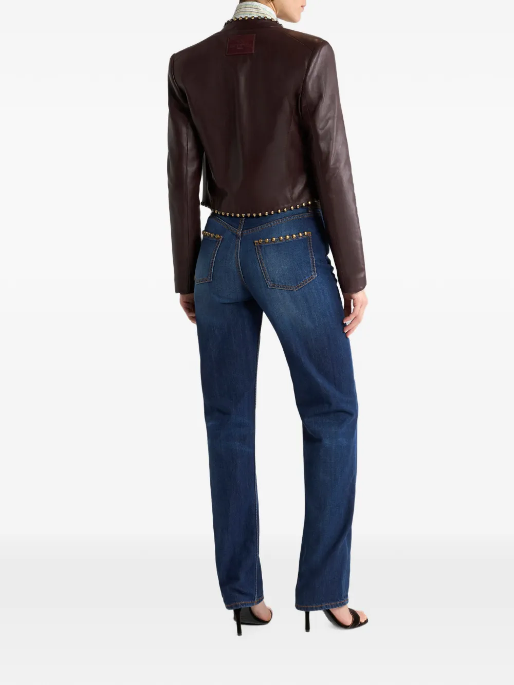 ETRO Cropped leren jack met studs Rood