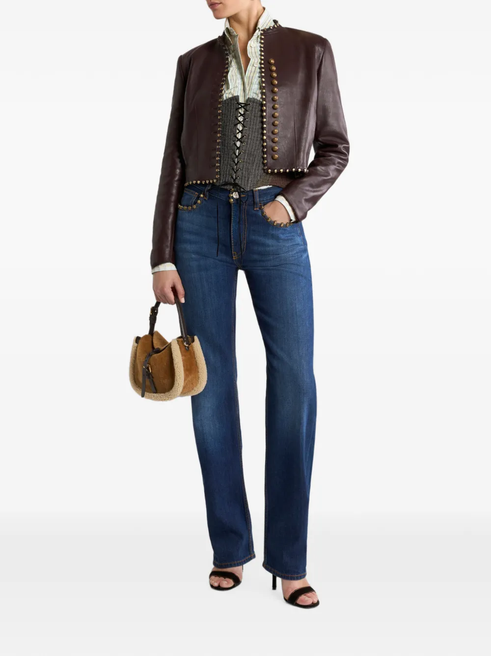 ETRO Cropped leren jack met studs Rood