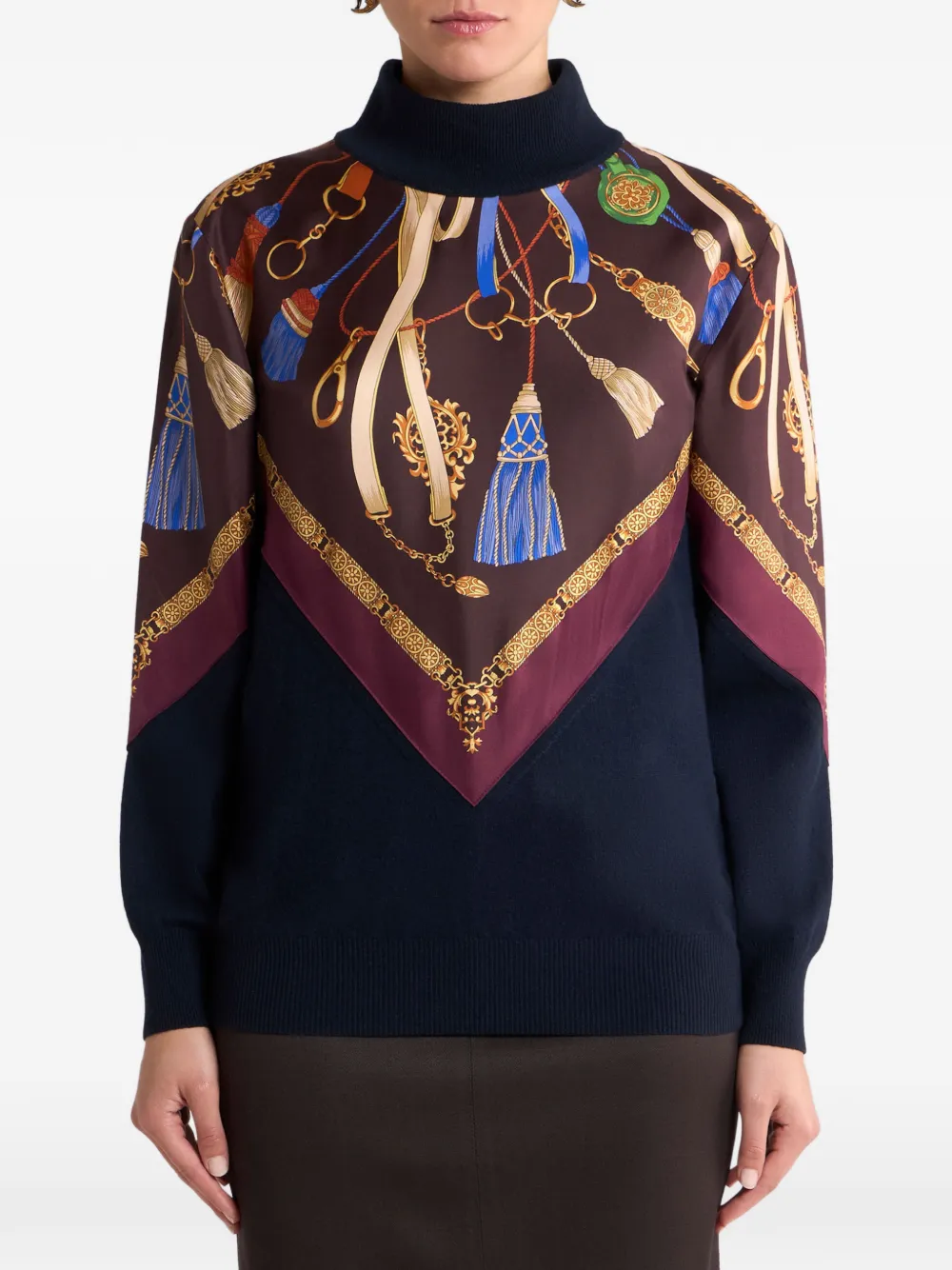 ETRO Coltrui van wol en kasjmier met zijden inzetstuk Blauw