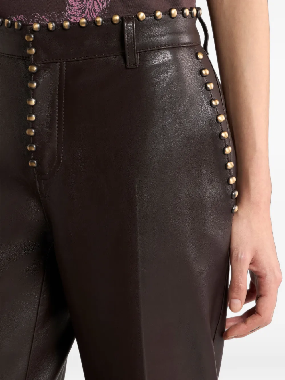 ETRO Leren broek met studs Bruin