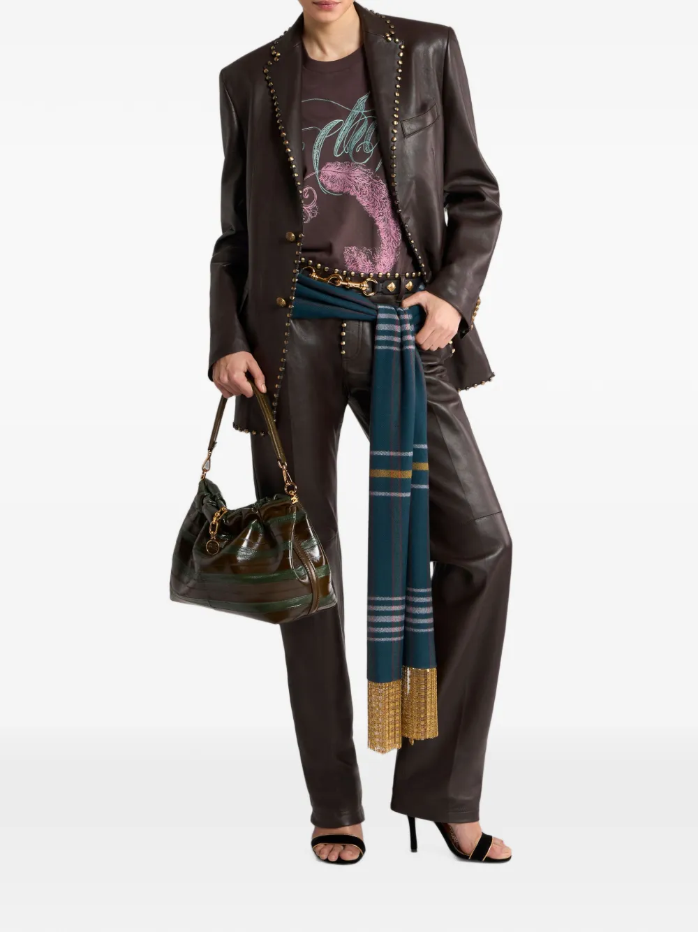 ETRO Leren broek met studs Bruin