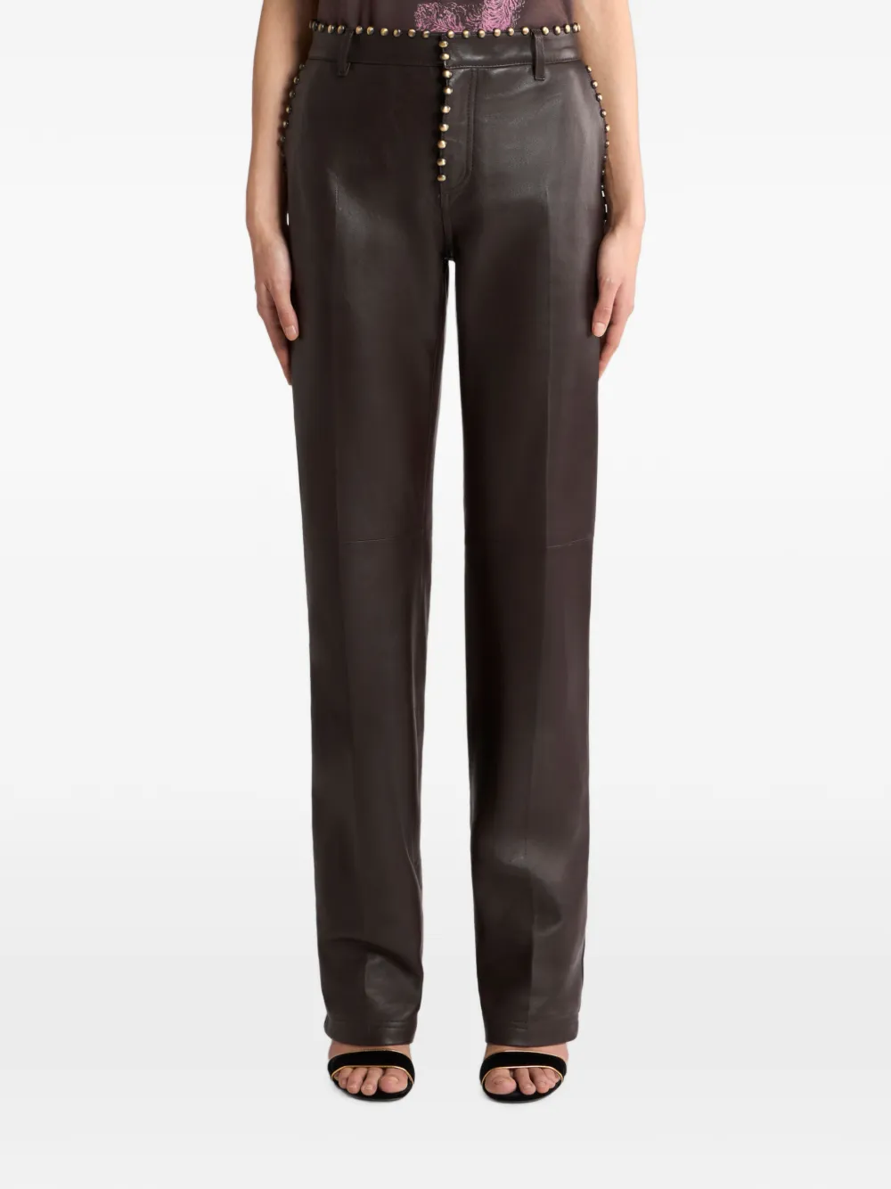 ETRO Leren broek met studs Bruin