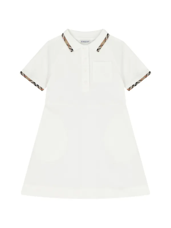 Burberry キッズ　ポロシャツ　ワンピース　140 10Y 美品 Burberry Kids チェックトリム ポロシャツワンピース | ホワイト